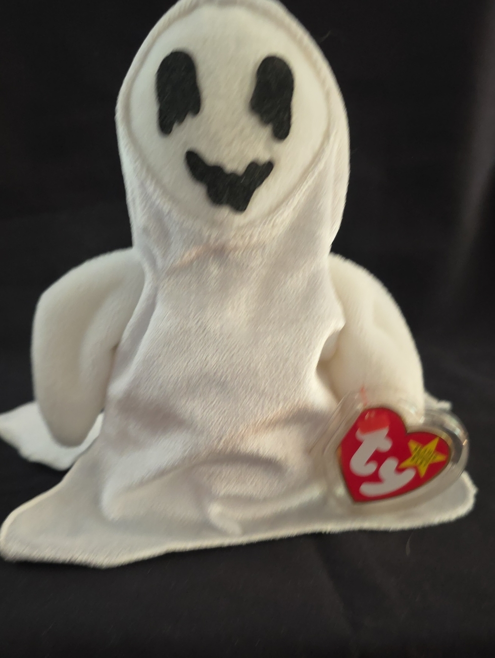 Rare Ty White Ghost Plush with Black Facial Details